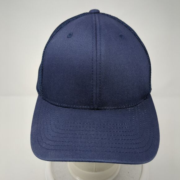 Port Authority Fitted Trucker Hat Blue L/XL Flexfit Mesh Back 6 Panel Blank - Picture 2 of 8